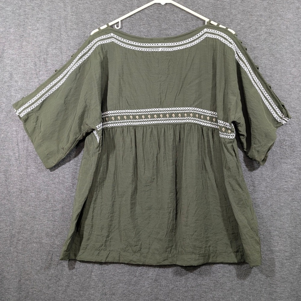 Westbound Green White Embroidered Short Sleeve Boho Peasant Blouse Size XL - Picture 2 of 7